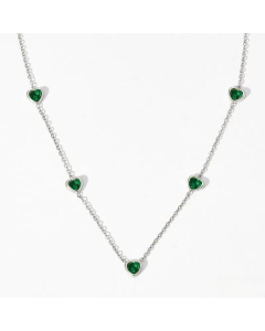 Sweet Plating Inlay Zircon Heart Shape Stainless Steel Titanium Steel Necklace Colorza-Steel Color-Green