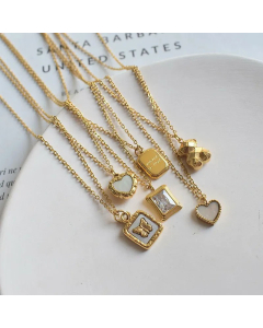 Fashion Inlay Zircon Letter Heart Shape Butterfly Pendant Titanium Steel Necklace Colorza