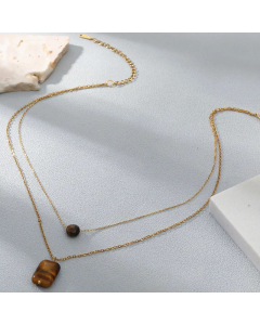 Layered Gold Plated Natural Stone Square Round Stainless Steel Necklaces Colorza