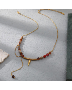 Gold Plated Natural Stone Beaded Stainless Steel Necklace Colorza 
