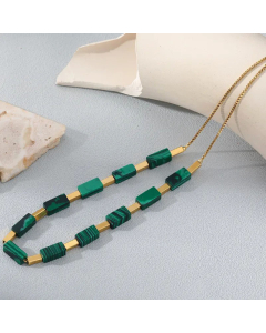 Gold Plated Natural Stone Square Beaded Stainless Steel Necklace Colorza