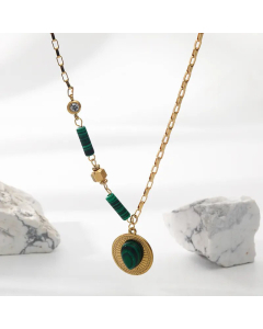 Elegant Gold Plated Natural Stone Water Droplets Pendant Stainless Steel Patchwork Necklace Colorza
