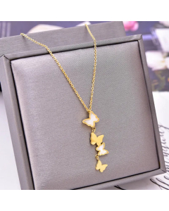 Fashion Inlay Shell Butterfly Pendent Titanium Steel Necklace