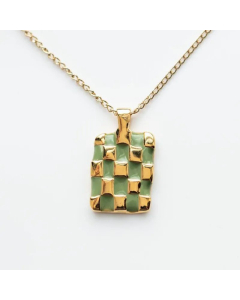 Fashion Enamel Plaid Rectangle Stainless Steel Gold Plated Pendant Necklace Colorza