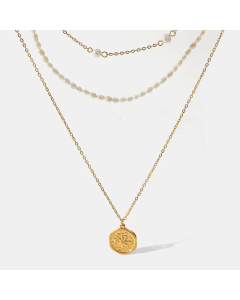 French Style Layered Irregular Round Stainless Steel Beaded Artificial Pearls Necklaces Colorza