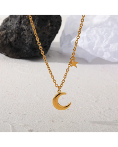 Minimalism Star Moon Stainless Steel Gold Plated Pendant Necklace Colorza