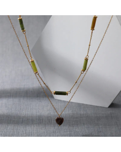 Retro Gold Plated Natural Stone Heart Shape Stainless Steel Layered Necklaces Colorza