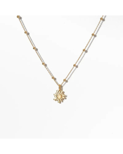  Flower Plating Artificial Gemstones Pendant Beads Chain Stainless Steel Necklace Colorza