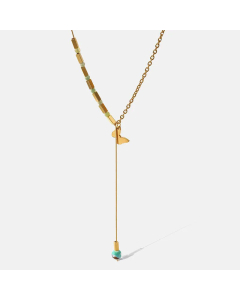 Gold Plated Natural Stone Butterfly Stainless Steel Pendant Necklace Colorza