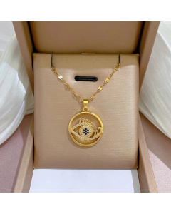 Ethnic Style Hollow Out Eye Inlay Zircon Titanium Steel Plating  Pendant Necklace Colorza