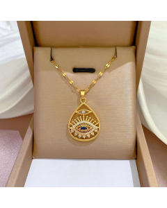 Ethnic Style Water Droplets Eye Inlay Zircon Titanium Steel Plating Hollow Out Pendant Necklace Colorza