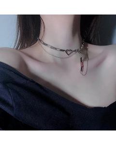 Casual Cool Style Heart Shape Choker Stainless Steel Necklace Colorza