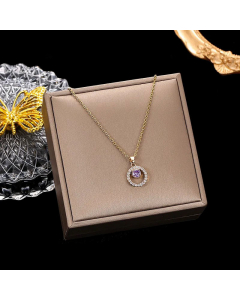 Refined Round Plating Inlay Rhinestones Titanium Steel Pendant Necklace Colorza
