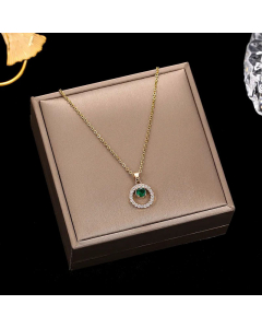 Refined Round Plating Inlay Rhinestones Titanium Steel Pendant Necklace Colorza