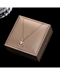 Refined Round Plating Inlay Rhinestones Titanium Steel Pendant Necklace Colorza