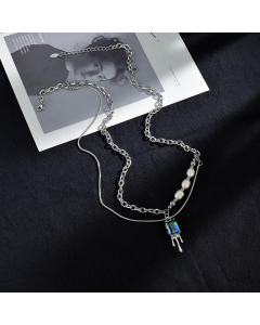 Elegant Square Water Droplets Stainless Steel Patchwork Zircon Pendant Necklace Colorza