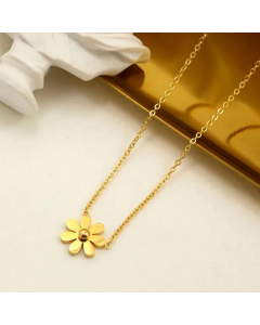 Sweet Four Leaf Clover Dolphin Daisy Inlay Zircon Titanium Steel Plating Pendant Necklace Colorza