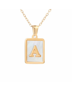Minimalism Letter Square Titanium Steel Plating Inlay Shell Pendant Necklace Colorza 