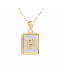 Minimalism Letter Square Titanium Steel Plating Inlay Shell Pendant Necklace Colorza 