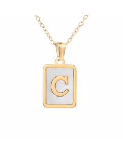 Minimalism Letter Square Titanium Steel Plating Inlay Shell Pendant Necklace Colorza 