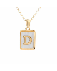 Minimalism Letter Square Titanium Steel Plating Inlay Shell Pendant Necklace Colorza 