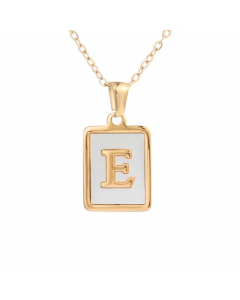 Minimalism Letter Square Titanium Steel Plating Inlay Shell Pendant Necklace Colorza 