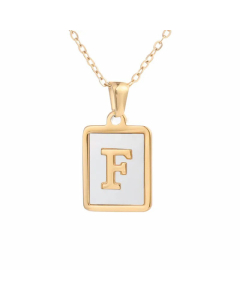 Minimalism Letter Square Titanium Steel Plating Inlay Shell Pendant Necklace Colorza 