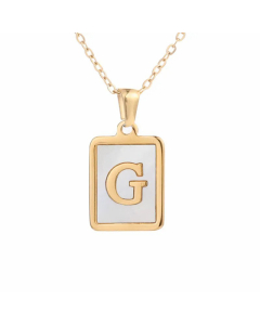 Minimalism Letter Square Titanium Steel Plating Inlay Shell Pendant Necklace Colorza 
