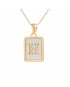 Minimalism Letter Square Titanium Steel Plating Inlay Shell Pendant Necklace Colorza 