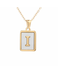 Minimalism Letter Square Titanium Steel Plating Inlay Shell Pendant Necklace Colorza 