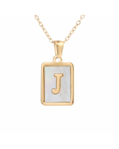 Minimalism Letter Square Titanium Steel Plating Inlay Shell Pendant Necklace Colorza 