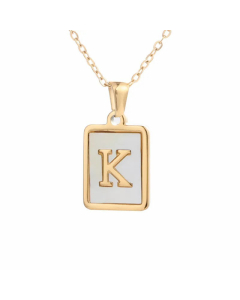 Minimalism Letter Square Titanium Steel Plating Inlay Shell Pendant Necklace Colorza 