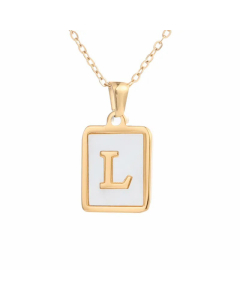 Minimalism Letter Square Titanium Steel Plating Inlay Shell Pendant Necklace Colorza 