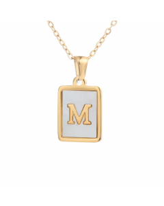 Minimalism Letter Square Titanium Steel Plating Inlay Shell Pendant Necklace Colorza 