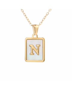Minimalism Letter Square Titanium Steel Plating Inlay Shell Pendant Necklace Colorza 