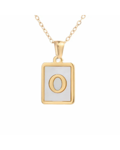 Minimalism Letter Square Titanium Steel Plating Inlay Shell Pendant Necklace Colorza 