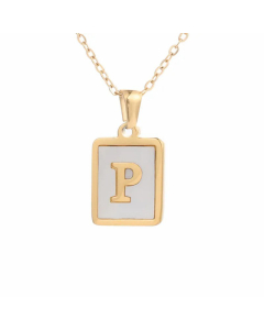 Minimalism Letter Square Titanium Steel Plating Inlay Shell Pendant Necklace Colorza 
