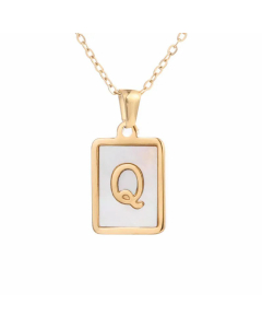 Minimalism Letter Square Titanium Steel Plating Inlay Shell Pendant Necklace Colorza 