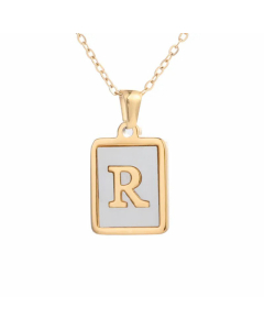 Minimalism Letter Square Titanium Steel Plating Inlay Shell Pendant Necklace Colorza 