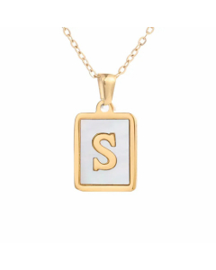 Minimalism Letter Square Titanium Steel Plating Inlay Shell Pendant Necklace Colorza 