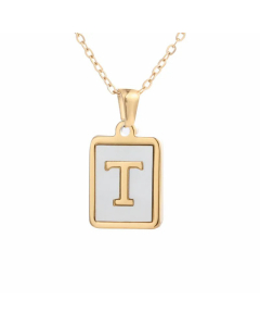 Minimalism Letter Square Titanium Steel Plating Inlay Shell Pendant Necklace Colorza 