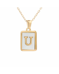 Minimalism Letter Square Titanium Steel Plating Inlay Shell Pendant Necklace Colorza 