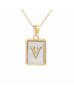 Minimalism Letter Square Titanium Steel Plating Inlay Shell Pendant Necklace Colorza 