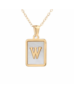 Minimalism Letter Square Titanium Steel Plating Inlay Shell Pendant Necklace Colorza 