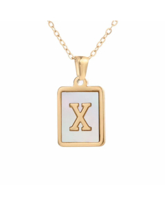 Minimalism Letter Square Titanium Steel Plating Inlay Shell Pendant Necklace Colorza 