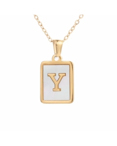 Minimalism Letter Square Titanium Steel Plating Inlay Shell Pendant Necklace Colorza 