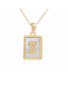Minimalism Letter Square Titanium Steel Plating Inlay Shell Pendant Necklace Colorza 