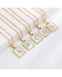 Minimalism Letter Square Titanium Steel Plating Inlay Shell Pendant Necklace Colorza 