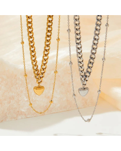Casual Layered Heart Shape Stainless Steel Titanium Steel Plating Necklaces Colorza