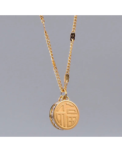 Vintage Style Gold Plated Round Chinese Character Titanium Steel Patchwork Pendant Necklace Colorza